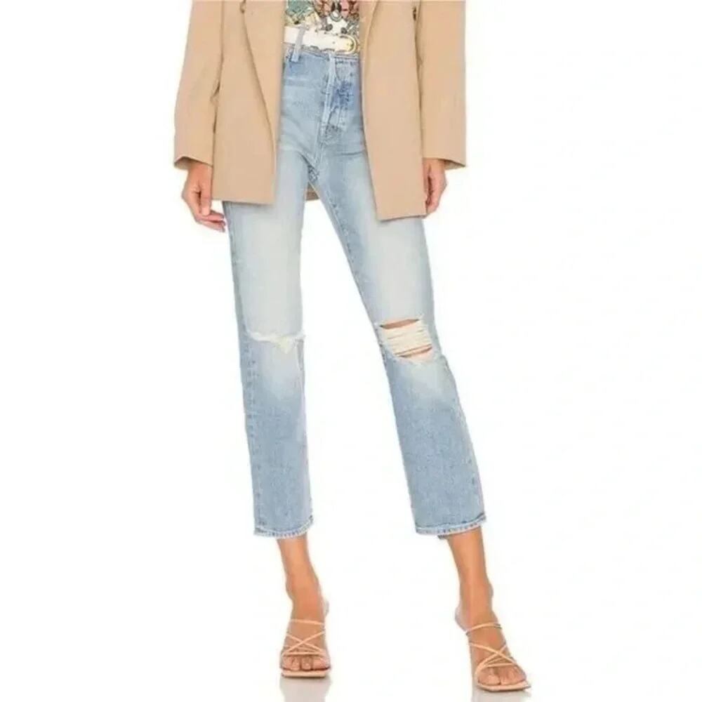 Mother Distressed Denim Jeans The Scrapper Ankle in Bless You Again Size 26